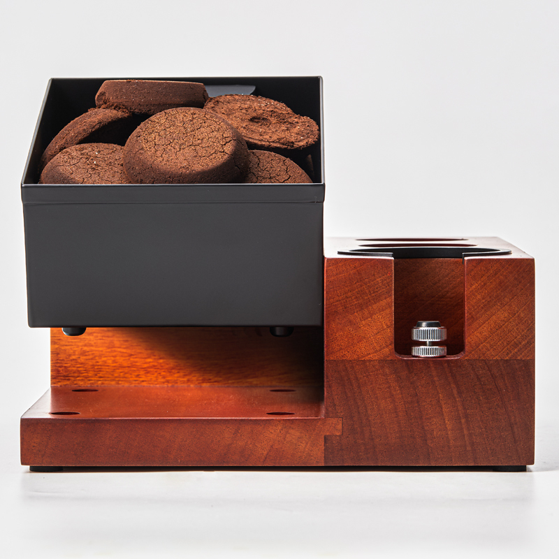 Solid Wood Coffee Tamping Station with Knock Box,CIRAY,Solid Wood Eco-Friendly Stocked Minimalist Coffee Tool Organizer Tamping Station with Knock Box