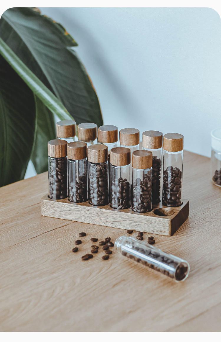 Coffee Bean Test Tubes Glass Circle Storage Container Display Rack with Stand Modern Single Dosing