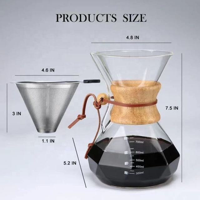 Classic Series 600ml Vork Kettle with Lid Drip Stand 1-3 Wood Neck Glass Pour Over Coffee Maker