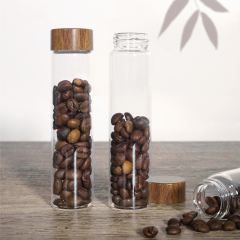 Tube for Coffee Beans 29.7*122.5mm,CIRAY,Round Bottom Borosilicate Glass Tube for Coffee Beans Spice Display with Airtight Wood Lid and Holder
