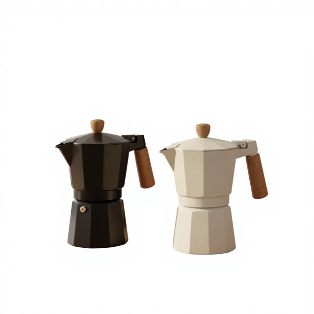 Portable Grey Aluminum Moka Pot Coffee Maker with Lid Large Capacity 300ml Bohemian Design