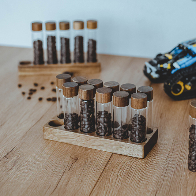Coffee Bean Test Tubes Glass Circle Storage Container Display Rack with Stand Modern Single Dosing