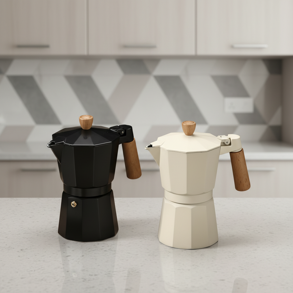 Portable Grey Aluminum Moka Pot Coffee Maker with Lid Large Capacity 300ml Bohemian Design