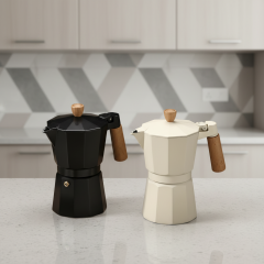 Portable Grey Aluminum Moka Pot Coffee Maker with Lid Large Capacity 300ml Bohemian Design