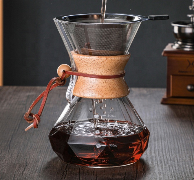 Classic Series 600ml Vork Kettle with Lid Drip Stand 1-3 Wood Neck Glass Pour Over Coffee Maker