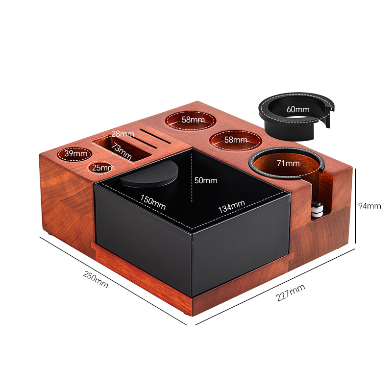 Solid Wood Coffee Tamping Station with Knock Box,CIRAY,Solid Wood Eco-Friendly Stocked Minimalist Coffee Tool Organizer Tamping Station with Knock Box