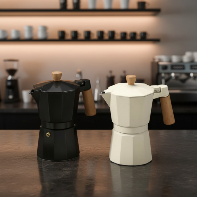Portable Grey Aluminum Moka Pot Coffee Maker with Lid Large Capacity 300ml Bohemian Design