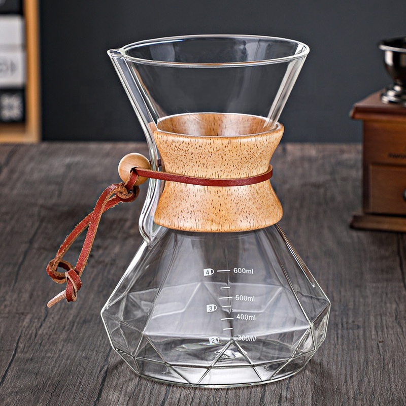 Classic Series 600ml Vork Kettle with Lid Drip Stand 1-3 Wood Neck Glass Pour Over Coffee Maker