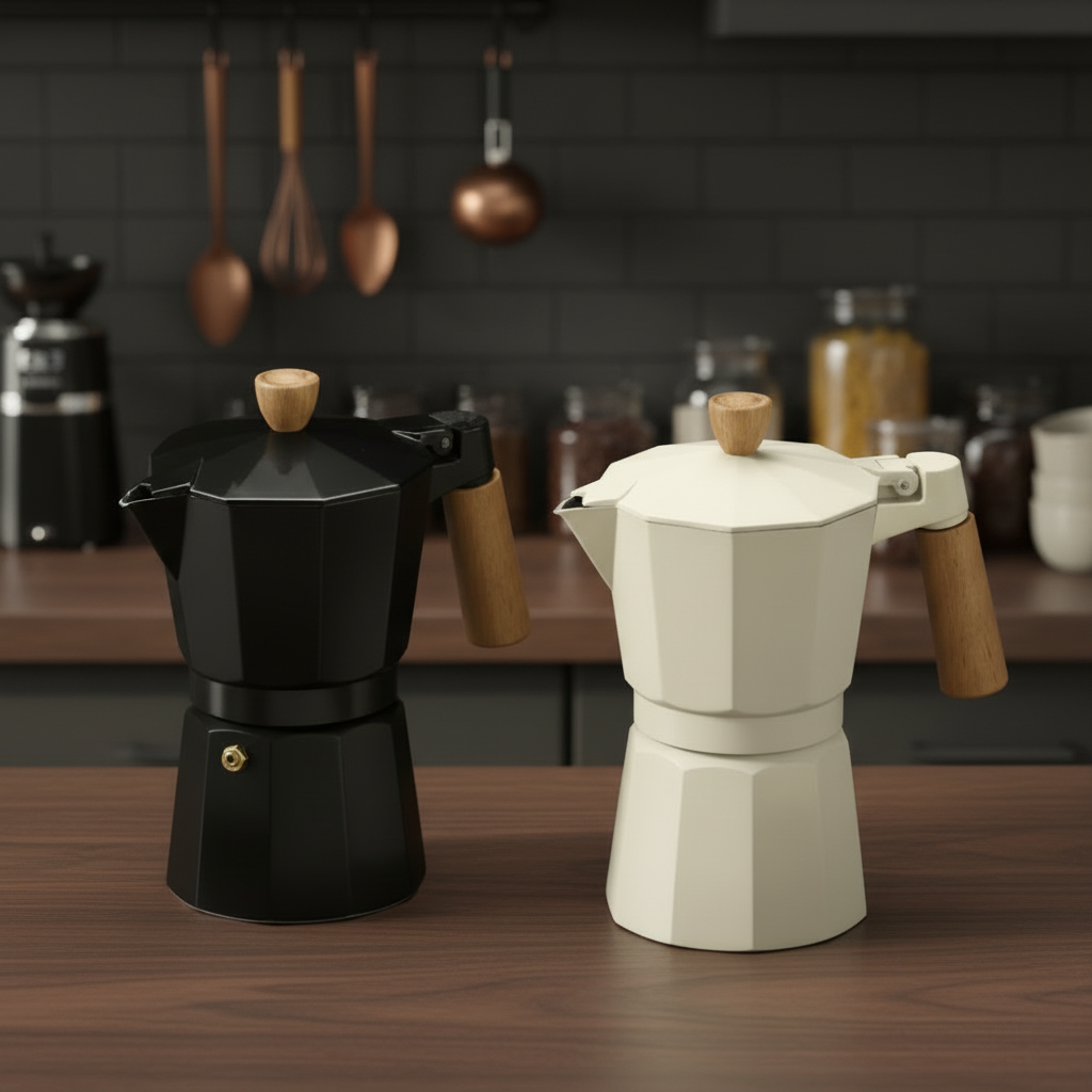 Portable Grey Aluminum Moka Pot Coffee Maker with Lid Large Capacity 300ml Bohemian Design