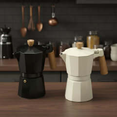 Portable Grey Aluminum Moka Pot Coffee Maker with Lid Large Capacity 300ml Bohemian Design