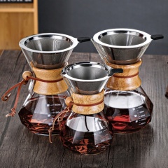 Classic Series 600ml Vork Kettle with Lid Drip Stand 1-3 Wood Neck Glass Pour Over Coffee Maker