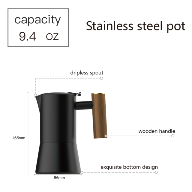 DHPO Stovetop Espresso Maker - Luxurious Italian Coffee Machine Maker Stainless Steel Moka Pot With Wooden Handle