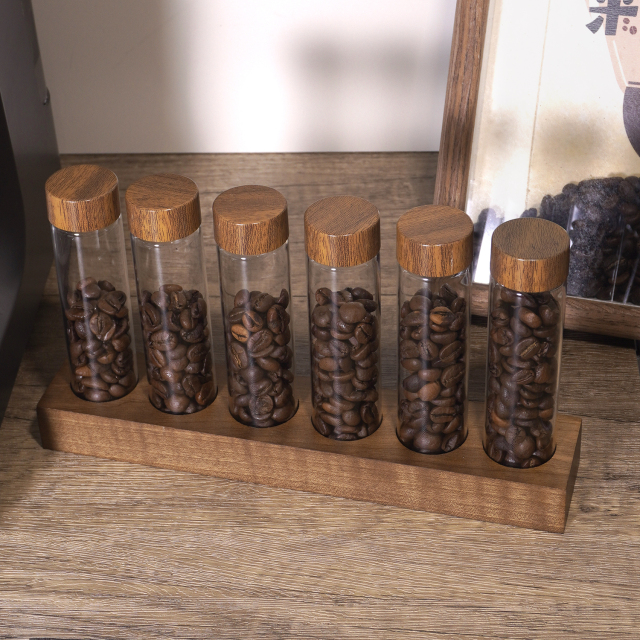 Tube for Coffee Beans 29.7*122.5mm,CIRAY,Round Bottom Borosilicate Glass Tube for Coffee Beans Spice Display with Airtight Wood Lid and Holder