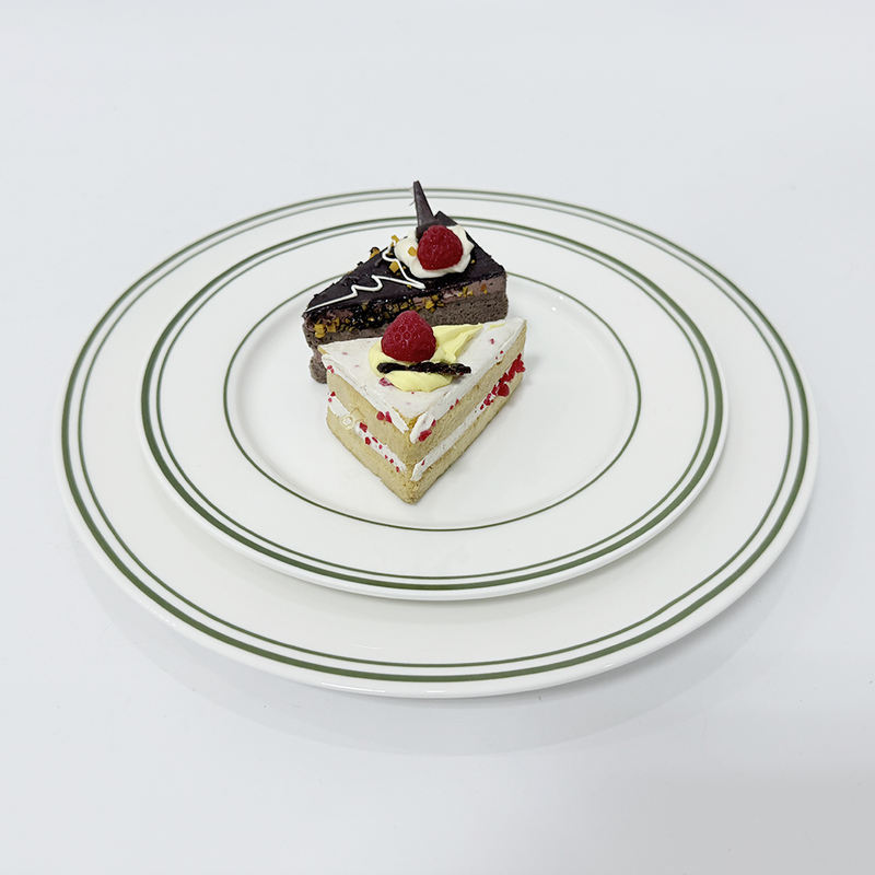 Green Rim Round Restaurant Porcelain Plates Set Modern Design High Quality Dishwasher & Microwave Safe Food Grade Guangdong Made