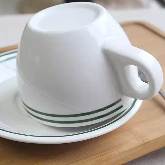 Ceramic Double-Walled Coffee Cup Saucer Set Hong Kong-Style Solid Color Modern Simple Design Sturdy Afternoon Tea Restaurant Use