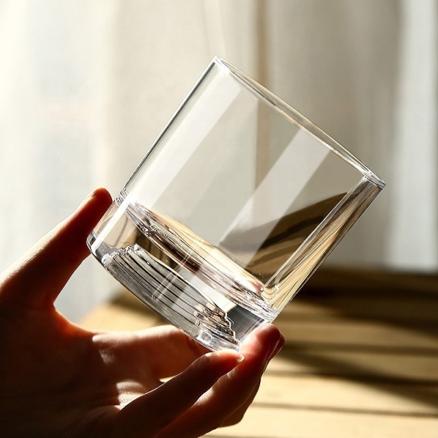 Fuji Mountain Whiskey Glasses 260ml,CIRAY,Custom Logo Crystal Fuji Mountain Thick Bottom Whiskey Glasses Bar Premium Handmade Tasting Whisky Glass