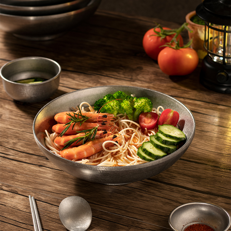 18-24cm Eco-Friendly Snowflake Gray Tableware 304 Stainless Steel Ramen Bowls Kitchen Salad Mixing Soup Bowl