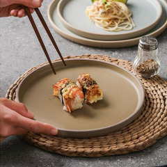Coarse Pottery Tableware Japanese Western Food Plate Vintage Steak Plates Household Dish Plate Restaurant Hotel Pasta Plate