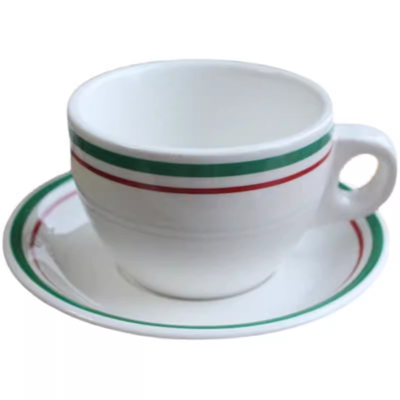Ceramic Double-Walled Coffee Cup Saucer Set Hong Kong-Style Solid Color Modern Simple Design Sturdy Afternoon Tea Restaurant Use
