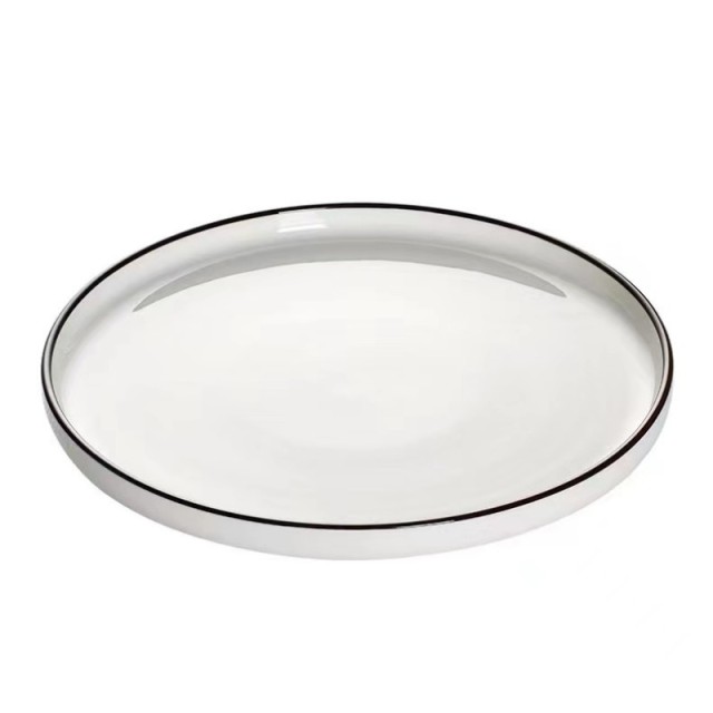 Modern Luxury Bone China Ceramic Plate Sets Cheap Wholesale Porcelain Dinnerware with Black Rim Plant Pattern for Restaurants