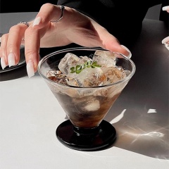 Cocktail Martini Glasses180ml,CIRAY,Unique Funell Shaped Clear Martini Glass Stemless Black Flat Bottom Ice Cream Cups Juice Cocktail Martini Wine Glasses Weddin