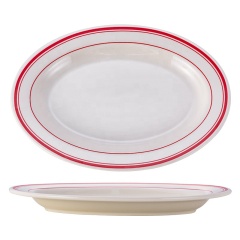 Oval Shape Ceramic Fish Plate, Double-line Rim Thickened Edge Plate, Retro Steak Serving Platter for Restaurant Hotel