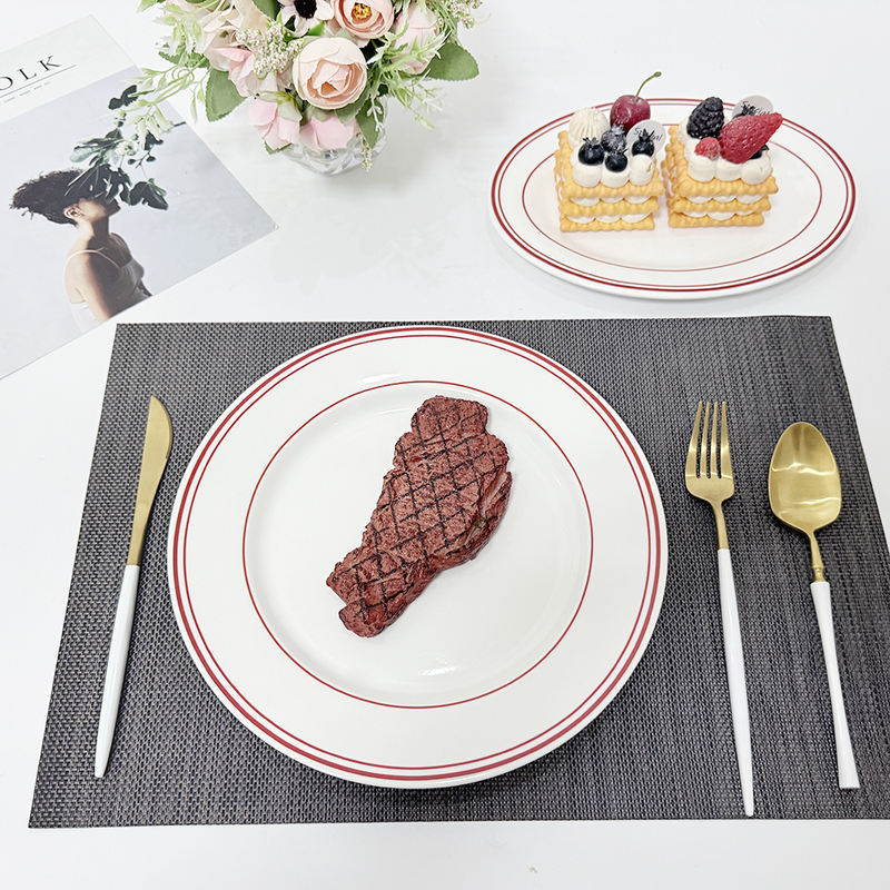 Green Rim Round Restaurant Porcelain Plates Set Modern Design High Quality Dishwasher & Microwave Safe Food Grade Guangdong Made