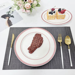 Green Rim Round Restaurant Porcelain Plates Set Modern Design High Quality Dishwasher & Microwave Safe Food Grade Guangdong Made
