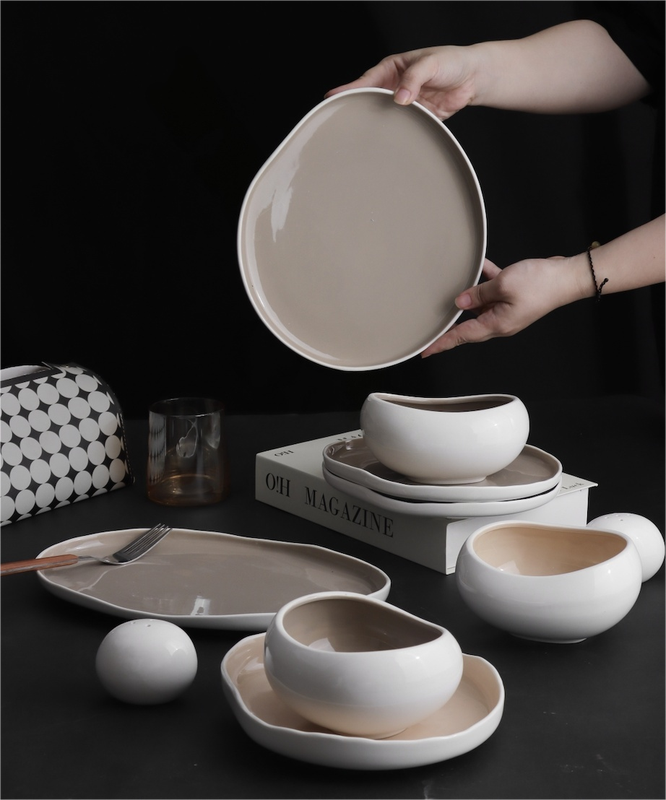 Factory High White French Inspired with White Outside and Gray Inside Main Courses Available at Wholesale Prices Dinnerware Set