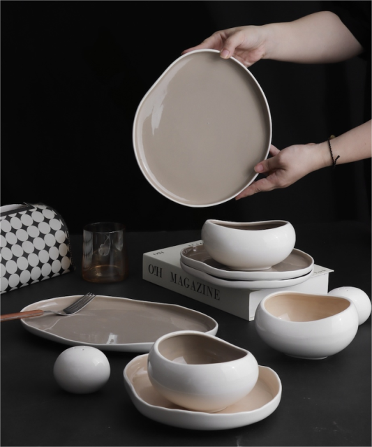 Factory High White French Inspired with White Outside and Gray Inside Main Courses Available at Wholesale Prices Dinnerware Set