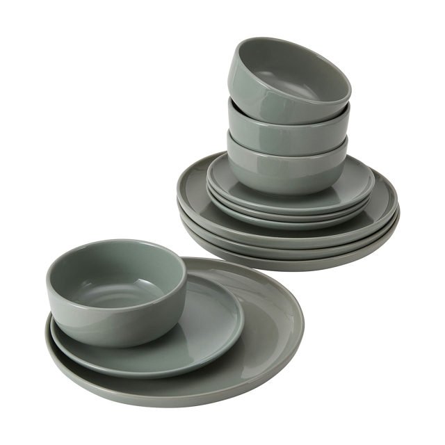 Nordic Style Green Tableware Crockery Restaurant Plates and Bowls Set Dining Ceramic Plates Dinnerware Set
