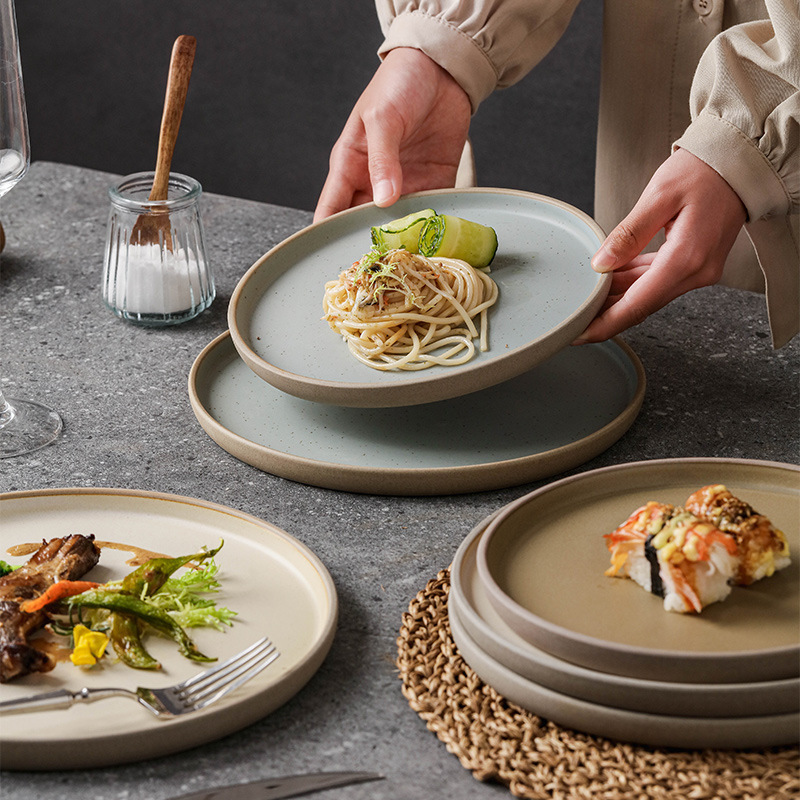 Coarse Pottery Tableware Japanese Western Food Plate Vintage Steak Plates Household Dish Plate Restaurant Hotel Pasta Plate