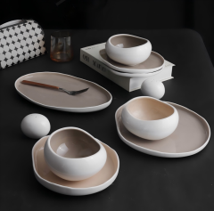 Factory High White French Inspired with White Outside and Gray Inside Main Courses Available at Wholesale Prices Dinnerware Set