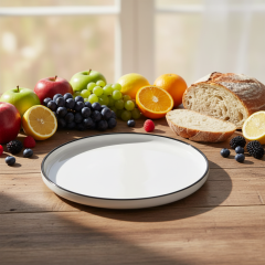 Modern Luxury Bone China Ceramic Plate Sets Cheap Wholesale Porcelain Dinnerware with Black Rim Plant Pattern for Restaurants