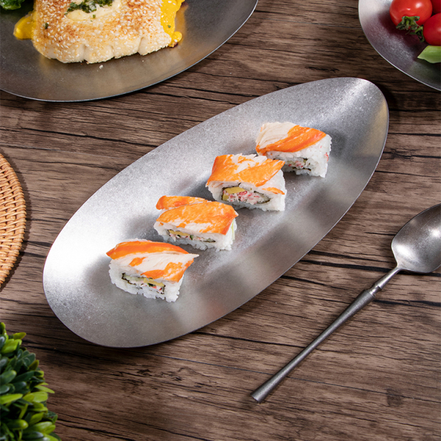 Vintage Eco-Friendly 304 Stainless Steel Modern Luxury Food Plate Serving Tray Dining Centerpieces for Wedding Table