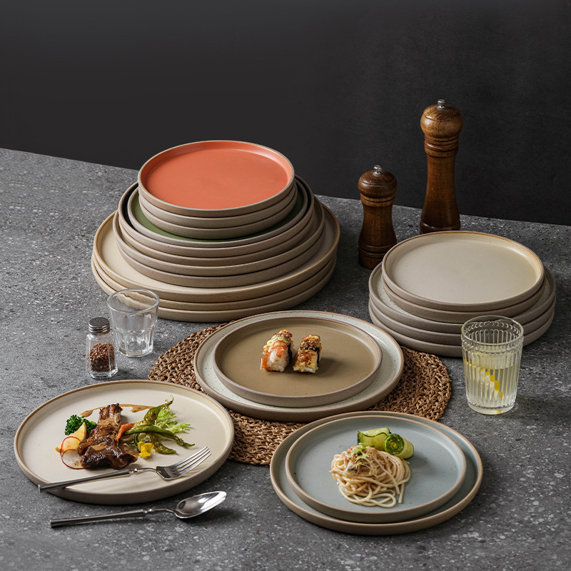 Coarse Pottery Tableware Japanese Western Food Plate Vintage Steak Plates Household Dish Plate Restaurant Hotel Pasta Plate