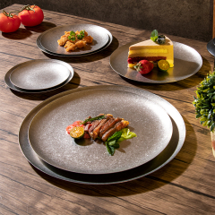 Restaurant Dishwasher Safe Stainless Steel Dinner Plate Vintage Dishes Silver Serving Tray BBQ Plates