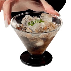 Cocktail Martini Glasses180ml,CIRAY,Unique Funell Shaped Clear Martini Glass Stemless Black Flat Bottom Ice Cream Cups Juice Cocktail Martini Wine Glasses Weddin
