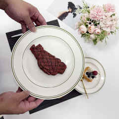 Green Rim Round Restaurant Porcelain Plates Set Modern Design High Quality Dishwasher & Microwave Safe Food Grade Guangdong Made