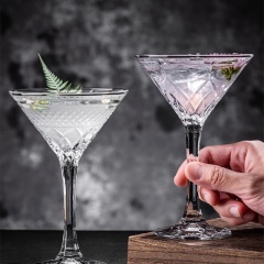 Luxury Diamond Embossed Martini Cocktail Glass 140ml,CIRAY,Luxury Flower Diamond Embossed Martini Cups Vintage Relief Goblet Crystal Champagne Cocktail Glass