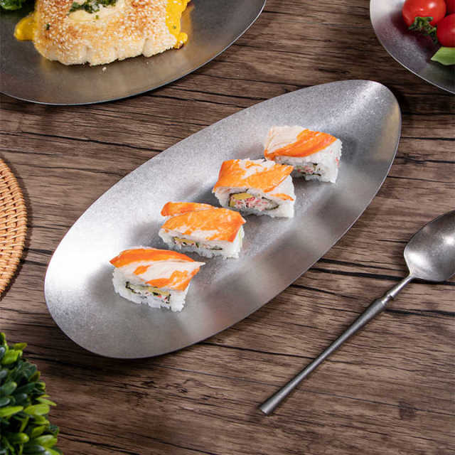 Vintage Eco-Friendly 304 Stainless Steel Modern Luxury Food Plate Serving Tray Dining Centerpieces for Wedding Table