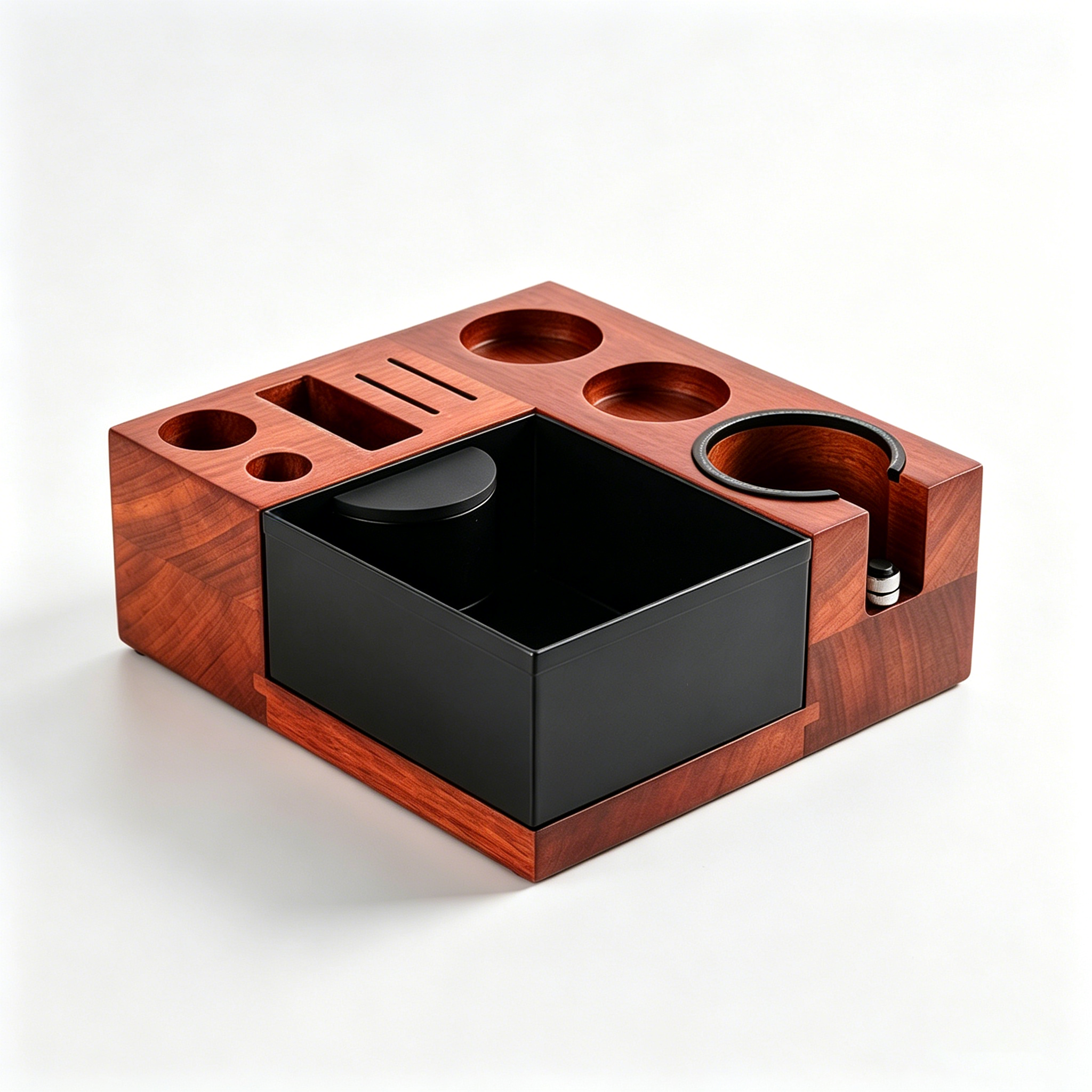 Solid Wood Coffee Tamping Station with Knock Box,CIRAY,Solid Wood Eco-Friendly Stocked Minimalist Coffee Tool Organizer Tamping Station with Knock Box