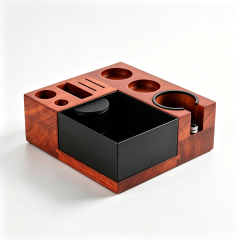 Solid Wood Coffee Tamping Station with Knock Box,CIRAY,Solid Wood Eco-Friendly Stocked Minimalist Coffee Tool Organizer Tamping Station with Knock Box