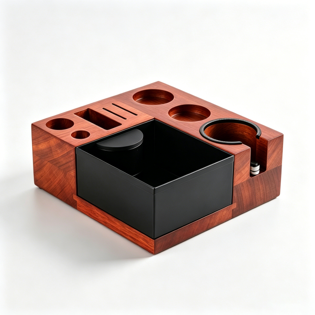 Solid Wood Coffee Tamping Station with Knock Box,CIRAY,Solid Wood Eco-Friendly Stocked Minimalist Coffee Tool Organizer Tamping Station with Knock Box