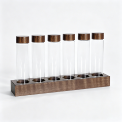 Tube for Coffee Beans 29.7*122.5mm,CIRAY,Round Bottom Borosilicate Glass Tube for Coffee Beans Spice Display with Airtight Wood Lid and Holder