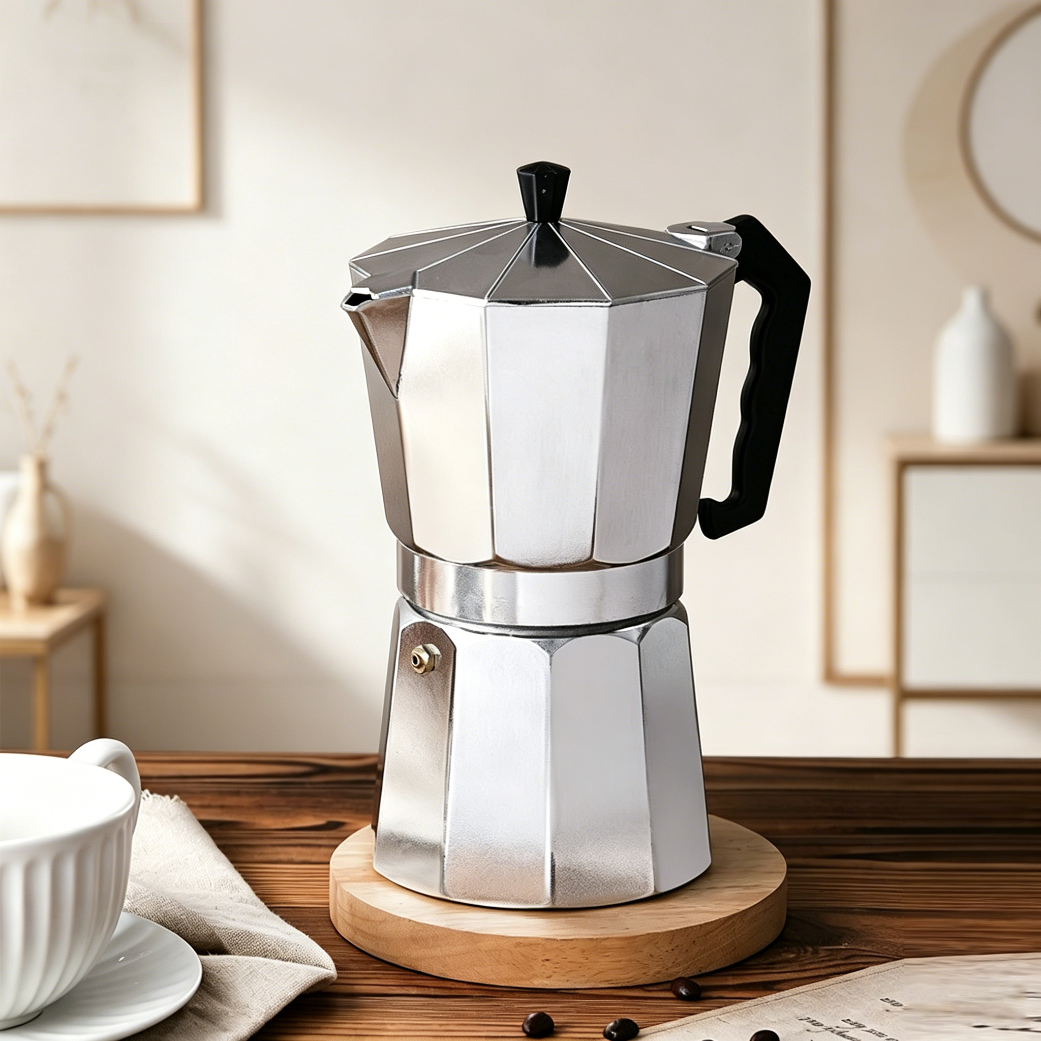Stovetop Espresso Moka Pot 100ml/150ml/300ml/450ml/600ml,CIRAY,Aluminum Octagonal Stovetop Espresso Moka Pot Coffee Maker Tools Coffee Appliance Metal Coffee Utensils Household