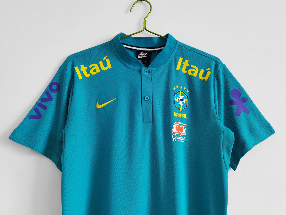 2021 Brazil Lake blue training uniform Fan version polo