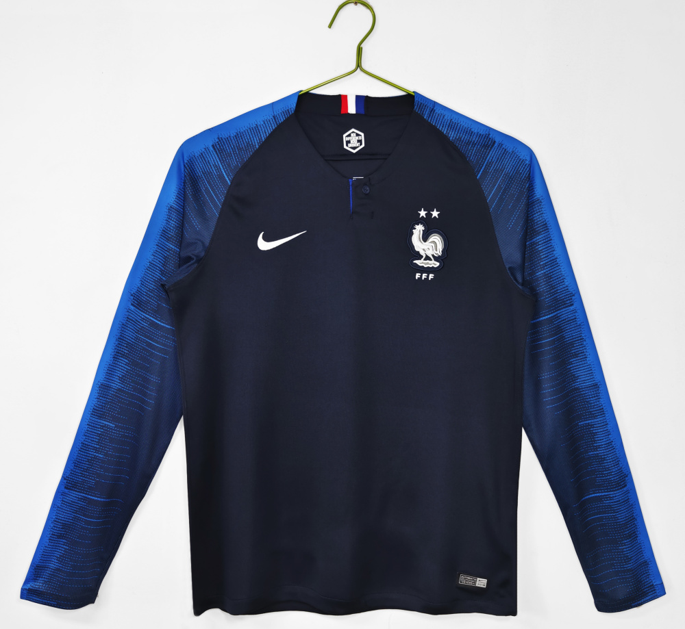2018 France home retro Fans Version  Long sleeves