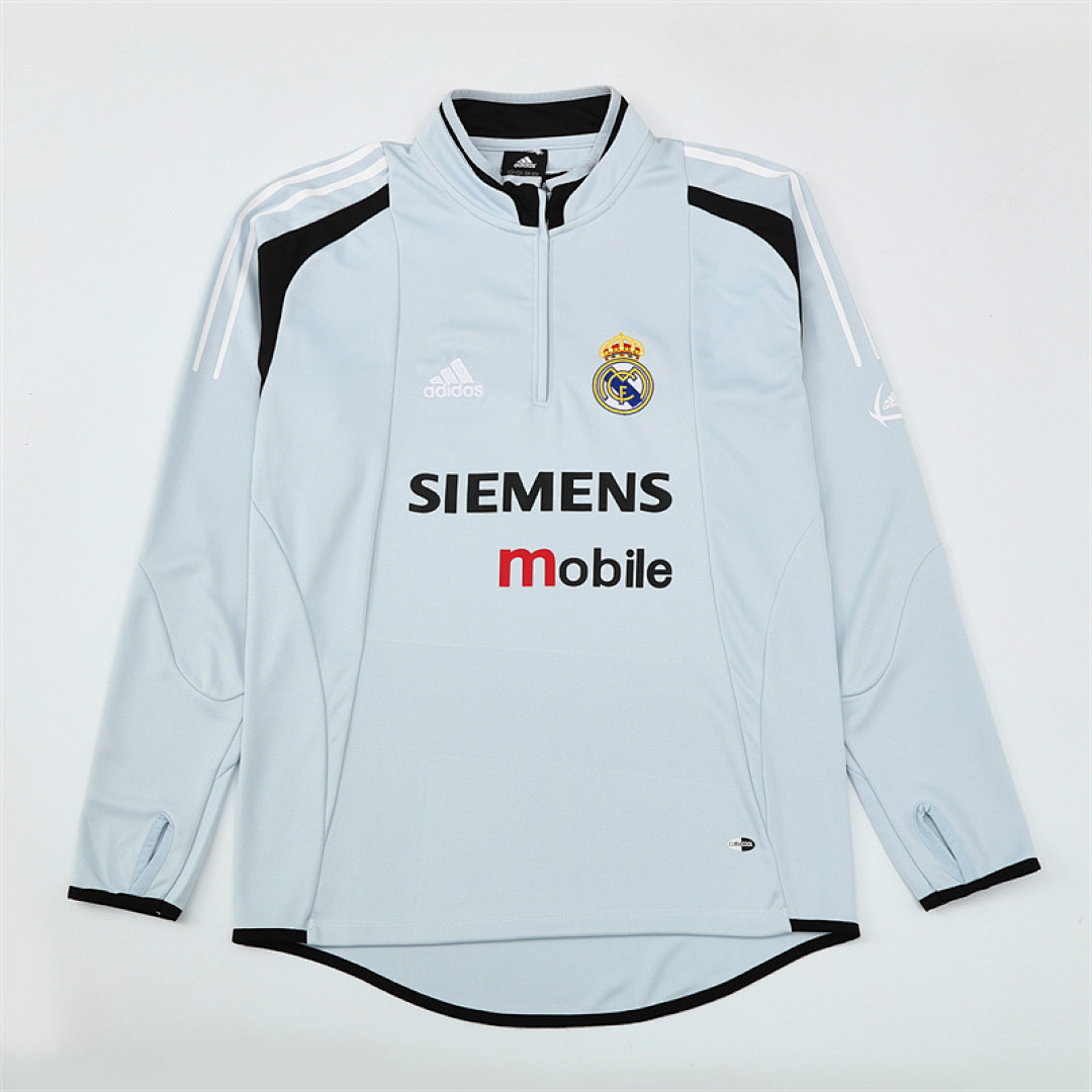 2004 05 Real Madrid retro Light gray adult man tracksuit Training top best soccer football jerseys half zipper