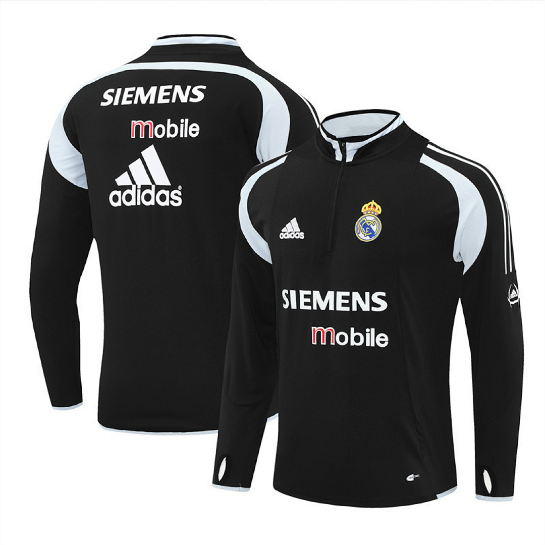 2004 05 Real Madrid retro black adult man tracksuit Training top best soccer football jerseys half zipper
